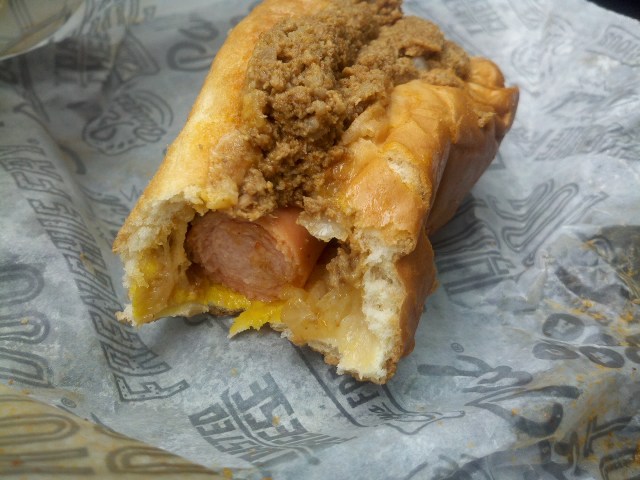 that's with mustard, onions, and chilli.